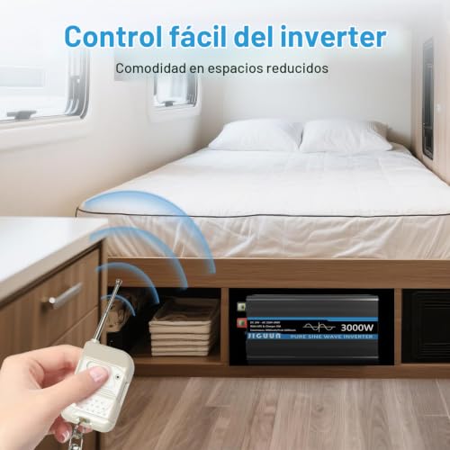JIGUUN 3000W/6000W Inverter 24V 220V Pure Wave Inverter | Charger 20A and Priority Circuit Network and UPS,2 EU outlets, Wireless Remote Control and LCD Display