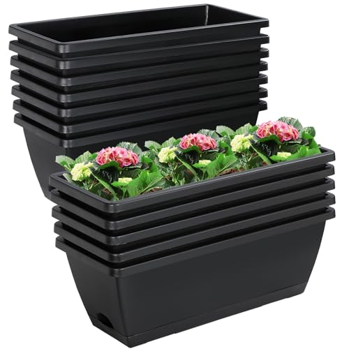 Lysjtsr Rechteckige Pflanzkästen mit Ablauflöchern und Untersetzern, 43,2 cm Kunststoff-Blumentöpfe für Innen- und Außenpflanzen, Terrasse, Garten, Ha