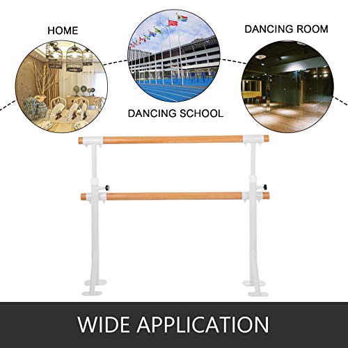 Popsport Traditional Wood Portable Floor Single/Double Bar Ballet Barre 4/5FT Firm Ballet Bar Professional Height Floor Mount Ballet Barre Portable for Home Dance Barre Fitness Bar (4FT, White/Double) - Thumbnail 6