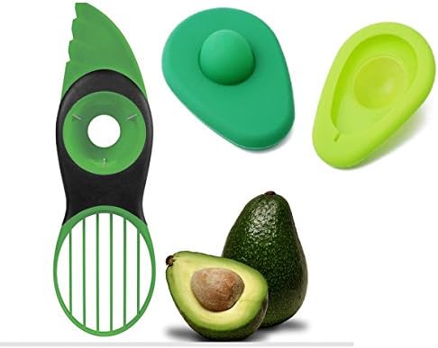 Charming249 3 in 1 Avocado Slicer , Peeler , Pitter , Cutter , Core Remover and Reusable Avocado Saver hugger and Holder Silicone Foodsavers Set of 2