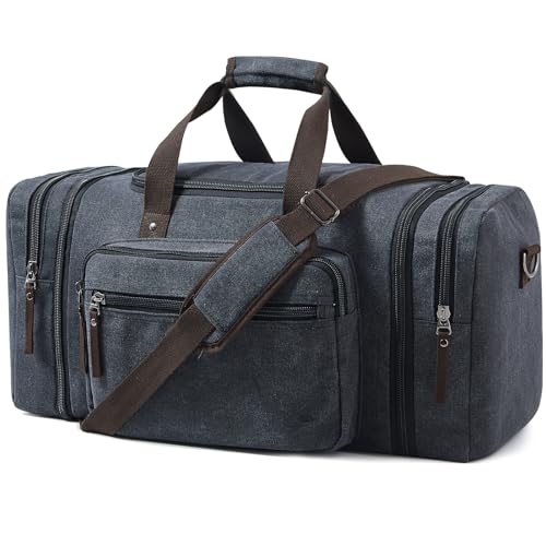 EKOROMIER 55L Canvas Travel Bag for Men - Expandable Weekend Bag - Carry-on Luggage for Gym, Short Trip and Flight