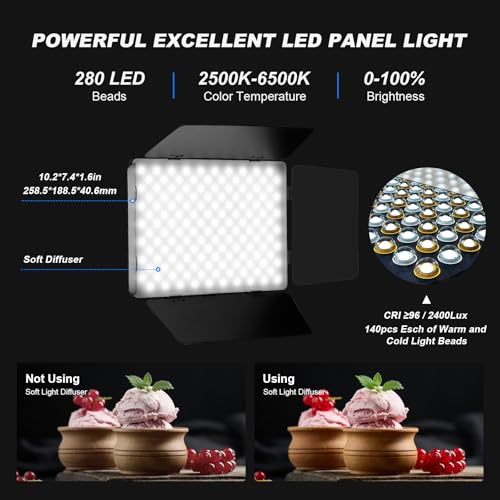 Soonpho 2-Pack LED Panel Light Video Barn Door 2800-6500K Adjustable Light 20W Photography Studio Lighting with 1.6m Stand and Mobile Phone Holder for Youtube Live Streaming