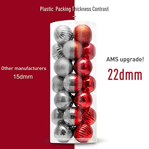 AMS 60mm/2.36'' Christmas Ball Plating Ornaments Tree Collection for Holiday Parties Decoration (28ct, Red)