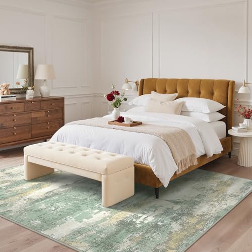 BEIMO Short Pile Living Room Rug, Abstract Modern Non-Slip Washable Rugs, Large Carpet for Living Room, Bedroom, Dining Room, Sage Green, 300X400CM