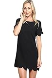 TheMogan Women's Scalloped Hem Short Sleeve Boatneck Mini Shift Dress