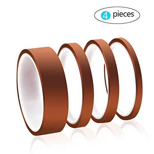 High Temp Masking Tape Heat Resistant Tape 4 Pack Koptan Polyimide Film Adhesive Tape Multi-sized(1/5’’, 2/5’’, 3/5’’, 1’’ )