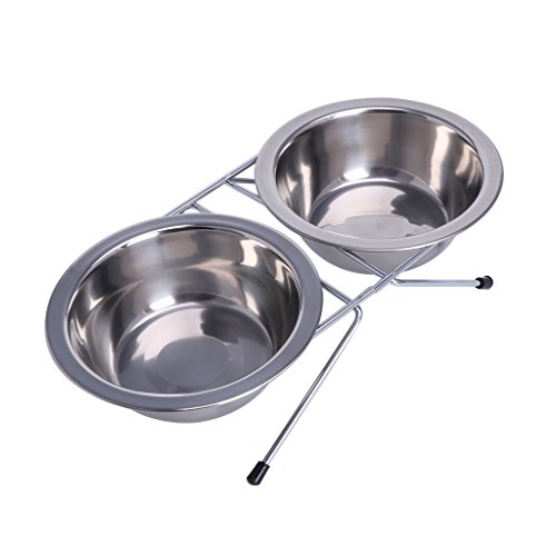 dfsdmlp Stainless Steel Double Pet Bowl,Water Food Feeding Station for Cats Dogs Puppy