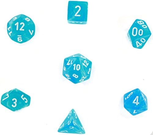 Chessex Manufacturing 27446 Cirrus Light Blue With White Numbers Dice Set Of 7