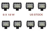 Primeprolight 8Pcs 18W Led Work Light 4 Inches Spot Beam for Off-road, Emergency & Rescue Vehicle, ATV/UTV/Golf cart, Boat & marine, Agriculture Vehicle, Mining and Heavy Equipment