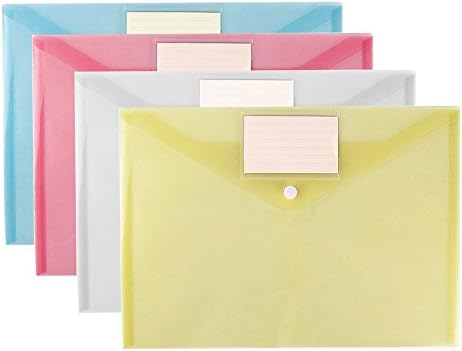 GaGool A4 Document Envelope Folder, Clear Transparent Thick PP Storage Bags ,Snap Button Organizer With Label Pocket for Papers,Document, Business Cards, Office Stationery 5 pack (A4 file folder)