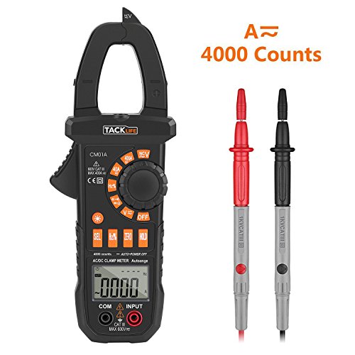 Tacklife CM01A Advanced Digital Clamp Meter 4000 Counts Auto-ranging Multimeter with AC/DC Voltage&Current, Resistance, Capacitance,Frequency, Diode, Hz Test - Ideal Father s Day Gift