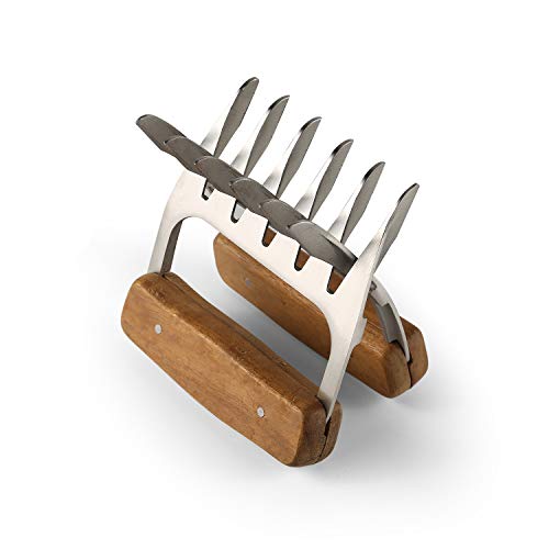 PKBQUEEN Metal Meat Claws 18/8 Stainless Steel Meat Forks With Wooden Handle, Best Meat Claws For Shredding, Pulling, Handing, Lifting & Serving Pork, Turkey, Chicken, Brisket