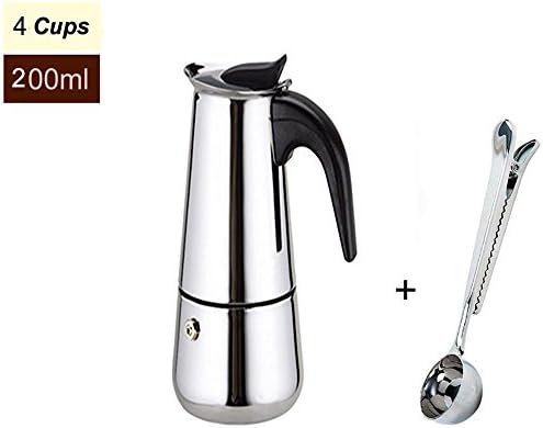 Stainless Steel Moka Italian Espresso Latte Percolator Stove Top Coffee Maker Pot with Bonus Scoop. Durable,Elegant,Makes Perfect Coffee, Easy Clean Up (4- cups/200ML)