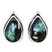 Natural Labradorite Silver Plated Stud Earrings for Women - Vinatge Style Bohemian Trendy Light Weight Earrings - Pear Shape Handmade Push Back Jewelry Gifts for Mom Wife Her