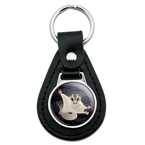 Sugar Glider of the Night Black Leather Keychain