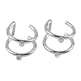 JOVIVI 16g Stainless Steel Clear Cubic Zirconia Crystal 2 Row Fake Helix Cartilage Clip on Ear Cuff Wrap Earrings