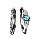 2pcs Sparkling Natural Gemstone Ring Set Women Emerald Sapphire Wedding Rings Valentine's Festival Gifts for Boyfriend Girlfriend (US Size)