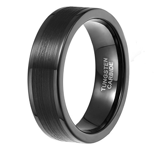 Greenpod 6mm mens ring tungsten carbide flat pipe cut brushed bla…