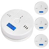 MIXSight Carbon Monoxide Detector CO Alarm Detector with LCD Digital Display Battery Operated, 4-Pack, Battery not Included