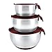 AVACRAFT 18/10 Stainless Steel Mixing Bowls with Lids, non slip silicone base bowls with Handle, Mixing Bowl Set with Pour Spouts & Measurement Marks, Home Essentials Cooking Bowls, (Red)