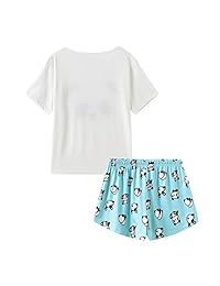 VENTELAN pijama para dama, lindo animal de sueño, camiseta, pantalones cortos, conjunto de ropa de dormir de verano
