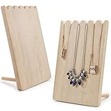 MyGift Set of 2 Natural Wood Adjustable-Length Necklace Holder, Jewelry Display Stand