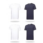 Men's 100% Cotton Crew Neck T-Shirt Classic Fit Plain Breathable & Short Sleeve Tee |Pack of 4|2 Navy Blue 2 White