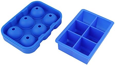 BFU Ice Cube Trays Silicone Combo Mold (Set of 2), Sphere Ice Ball Maker and Large Square Molds, Reusable and BPA Free Ice Cube Molds for Bourbon, Whiskey, Cocktail, Beverages and More