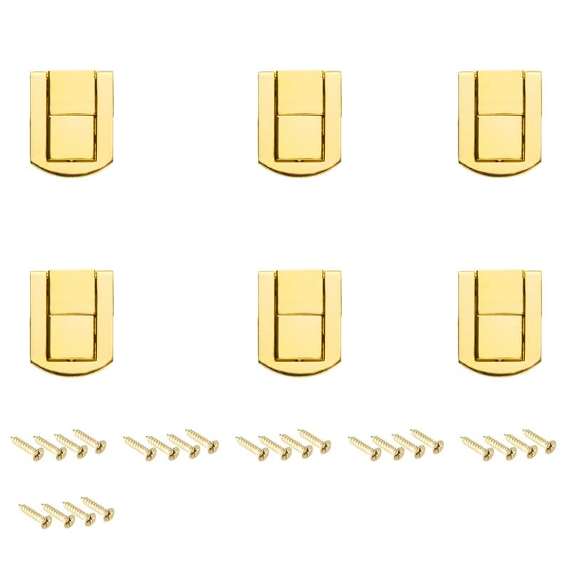 6pcs Toggle Catch Lock,Antique Vintage Lock, RETR Golden Hasp with Screws for Jewellery Boxes,Trinket Boxes,Gift Boxes Yellow 20 * 25mm