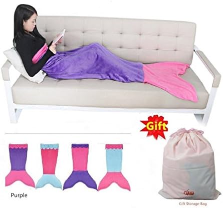 Mermaid Tail Blanket Mermaid Tail, Super Soft Living Room Sofa Quilt Air Conditioning Blankets - Feet Go Into the Bottom, All Season's Blanket for Adult Children, 55.1"x19.7" (M, Purple)