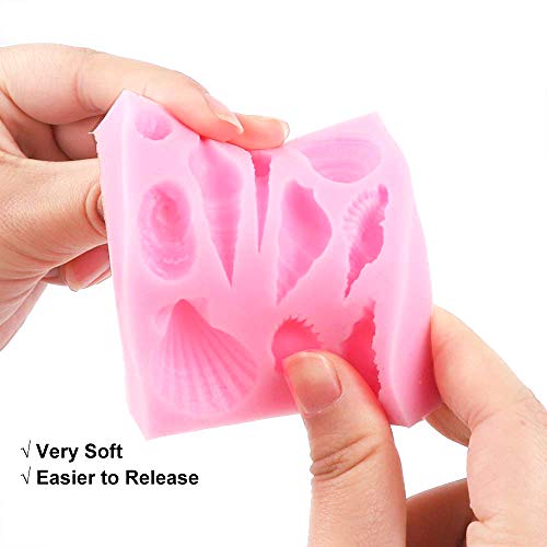 BAKHUK 4pcs Seashell Mermaid Tail and Seaweed Mold for Making Chocolate and Candy, Decorating Marine Themed Cakes - Thumbnail 2