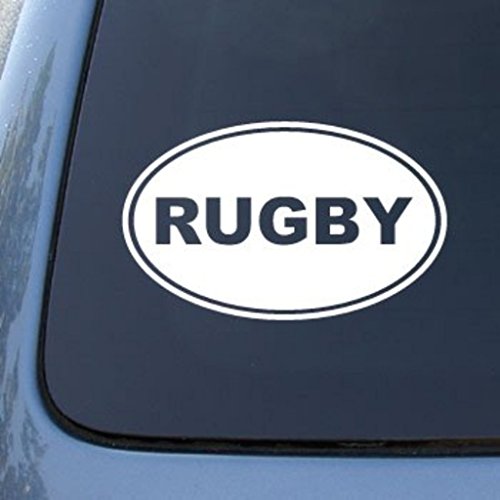 CMI575 Rugby Decal | Rugby Euro Oval | Die Cut Vinyl Car Decal Sticker for Car Window Bumper Truck Laptop Ipad Notebook Computer Skateboard Motorcycle | Premium White Vinyl Decal | 6.2" X 3.9"