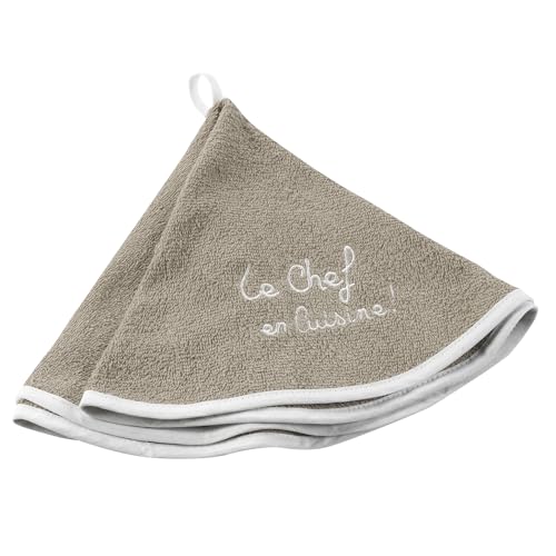 Douceur dInterieur, Cuistot Round Hand Towel (Diameter 60 cm) Linen, Embroidered Sponge
