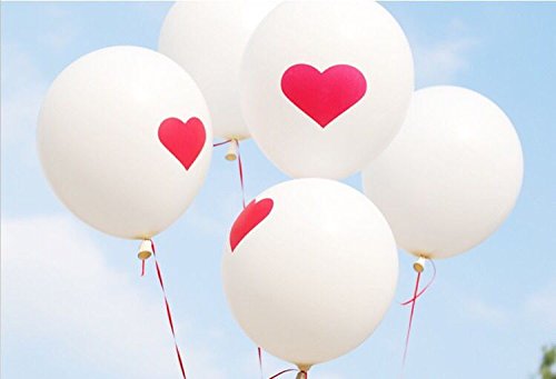 Joyous White Balloons Printed Red Heart Thick Latex 12″, Flying Romantic Valentine Ballon Proposal Ballon Wedding Party Decoration, 100 pc (latex – Red Heart)