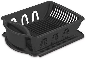 2pc Sink Set Dish Rack Drainer Kitchen Storage Organization Flatware Holder - Black