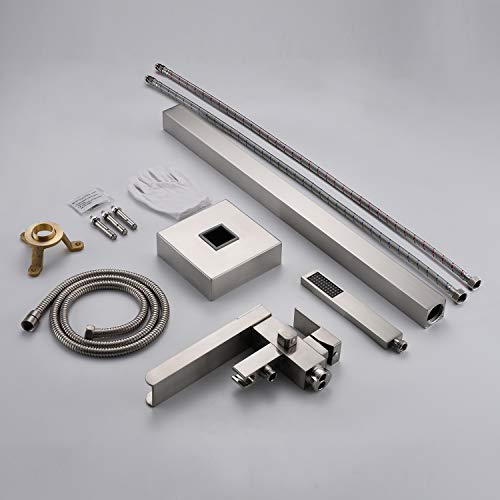 Wowkk Freestanding Bathtub Faucet Waterfall Tub Filler Brushed Nickel Floor Mount Brass Single