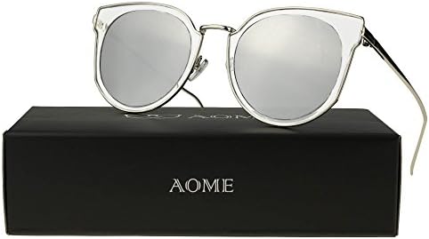 AOME Cat Eye Sunglasses Transparent Frame Reflective Mirror Lenses Round Sunglasses (Silver&amp;Silver, 2.0)