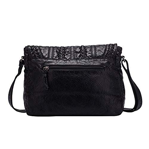 Borse a tracolla da donna in pelle Borse a tracolla casual lavato in PU per ragazze-Nero-1