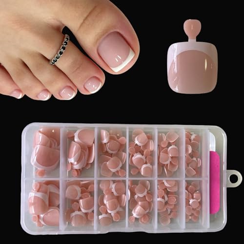 SanFangyue 120 Pieces French Summer False Toenails Full Cover Nails Tips Foot Nails with for Women and Girls Nail Art, 120 Pieces