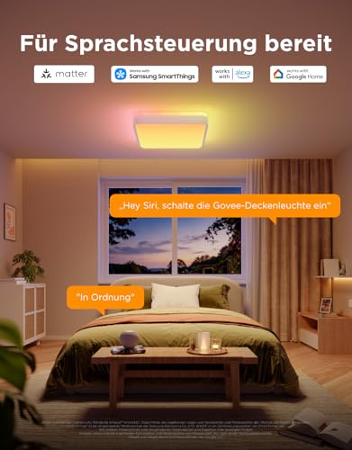 Govee RGBIC Ceiling Light, 48.5 W, Smart LED Ceiling Light, 4300 lm, Compatible with Matter, Alexa & Google Assistant, LED Ceiling Light, Diameter 38 cm, Dimmable with Backlight for Living Room