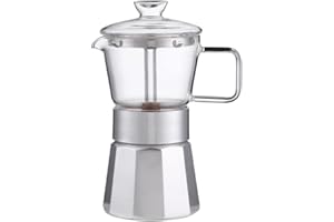 SIXAQUAE Moka Stovetop Espresso Maker,Crystal Glass-top & Aluminum Espresso Moka Pot,Classic Italian coffee maker,120ml(3cup)