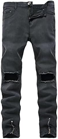 Ameyda Men's Slim Fit Ripped Destroyed Distressed Zipper Jeans Denim Pants