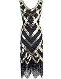 Kayamiya Women's 1920S Sequined Beaded Embellishment Gatsby Prom Dress XXL Gold