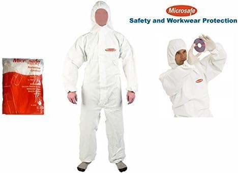 MICROSAFE XX-LARGE (2XL) WHITE BOILER SUITS Disposable Coveralls CAT 3 TYPE 5 &amp; 6 EC CERTIFIED 89/686/EEC by MICROSAFE PREMIER