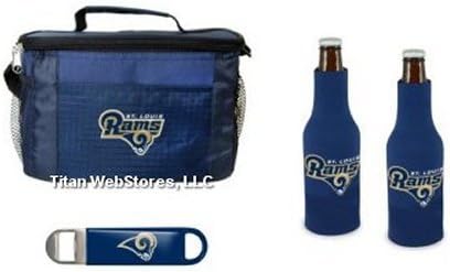 NFL Football Team Logo 6 Pack Tailgating Cooler, Bottle Suits &amp; Beer Opener Gift Set (Rams (LA))
