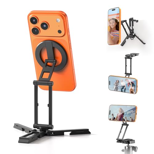 ULANZI SK29 Mini Magnetic Smartphone Tripod, Hidden Hook, 360° Rotation Mount, Foldable Cell Phone Holder, Mobile Accessories for MagSafe, Selfie Stick Tripod in Aluminium for iPhone 17/16/15/14/13/12