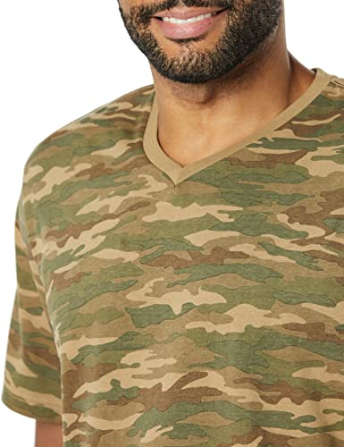 AMAZON ESSENTIALS 100% COTTON T SHIRTS FOR MEN, REGULAR-FIT SHORT-SLEEVE V-NECK, PACK OF 2, AVAILABLE IN BIG & TALL, BLACK/CAMO PRINT, MEDIUM
