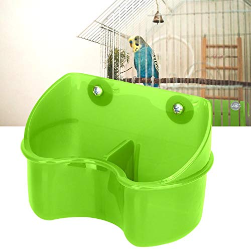 Bird Cage Feeder, Plastic Double Feeding Bowl Dish No-Mess Fixed Food Water Feeder for Parrots Budgie Cockatiel Poultry Pigeon Quail (Green)