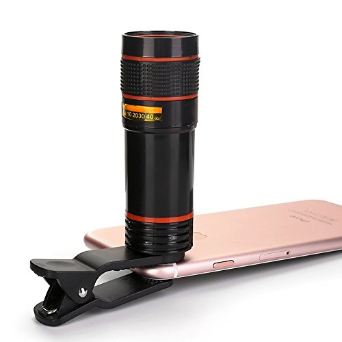Phone Camera Lens, 12X Zoom Telephoto Lens for Smartphone 2 in 1 HD Dual Focus Monocular for Adults Clip on Telephone Lens Kit 001