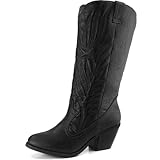 Women's Mid Calf Western Vintage Embroidered Cowboy Knee High Boot Fashion Stylish Casual